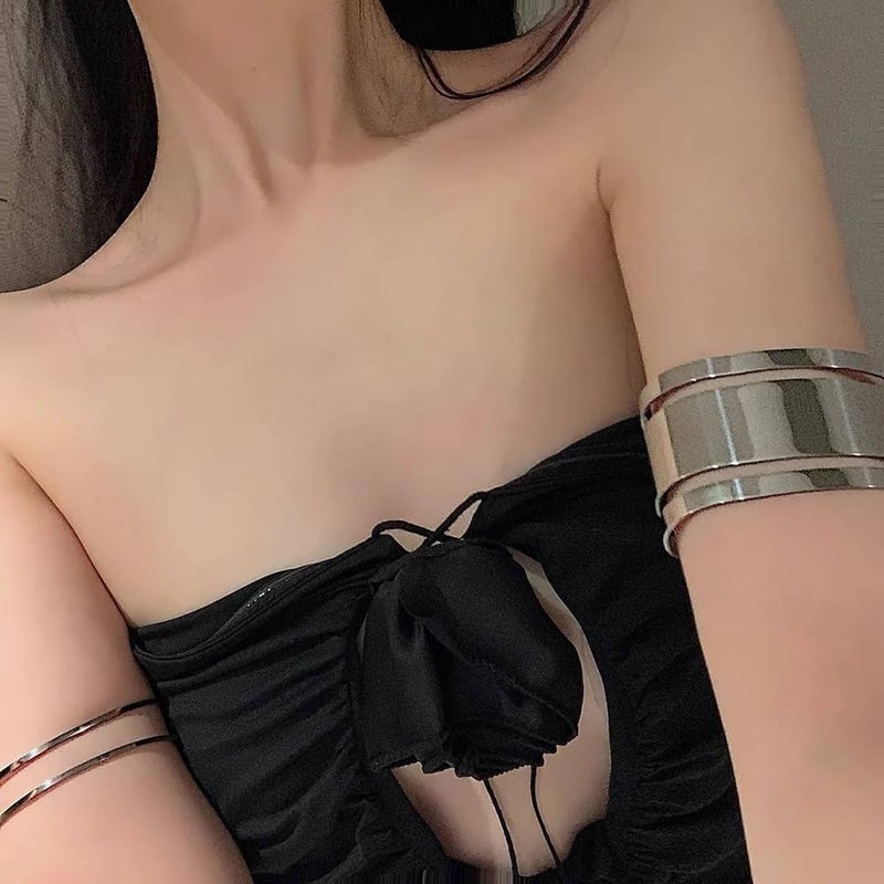 CIXVOEMK Gothic Leather Arm Band, Adjustable Upper Arm Strap with Metal Ring,Armlet Black - Image 2